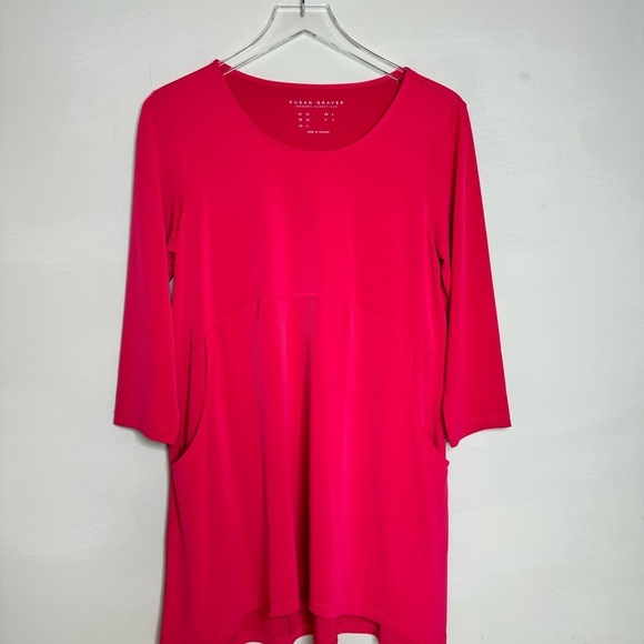 Susan Graver Tops - Susan Graver Weekend Pink Crew Neck Long Tunic Pockets